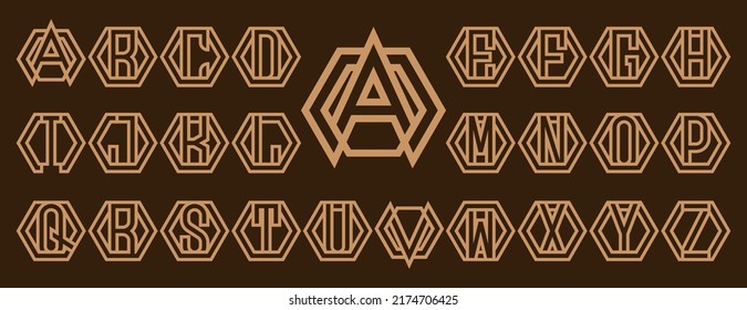 Set aus Alphabet-Hexagon-Monogramm-Logo-Design-Paket. Das Logo kann für jedes Unternehmen verwendet werden.