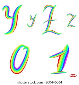 set alphabet  letter y letter z number 0 number 1 on white background vector