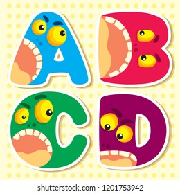 Set alphabet letters A, B, C, D,cute simple color illustrations