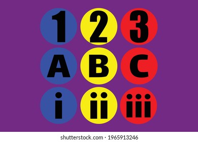 Conjunto de letras del alfabeto ABC y números en un idioma diferente. Números para los niños. Archivo vectorial editable