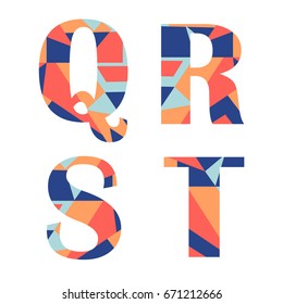 Set of alphabet letters with colorful abstract pattern. Q,R,S,T. Vector illustration