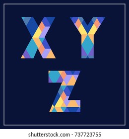 Set of alphabet letters with colorful geometrical pattern. Y,Y,Z. Vector illustration