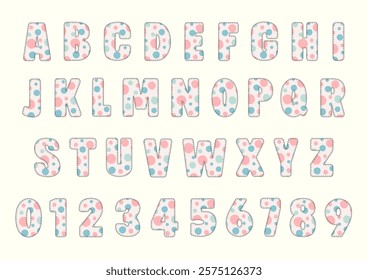 Set Alphabet Letters and Numbers with colorful polka dots, Font set, letter of alphabet set, Easter's Day theme, Typography typeface uppercase A to Z,  number 0 - 9, Vector illustration