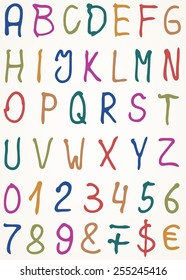 Set of alphabet letters with numbers and other symbols, Vector illustration