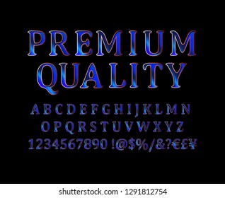 Set of alphabet letters, numbers and punctuation symbols. Premium quality gold font. Vector illustration