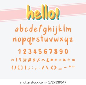 Set of alphabet letters, numbers and symbols.