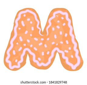 Set of alphabet letters and numbers symbols festive christmas gingerbread cookies cakes with icing. funny cartoon font vector illustration isolated on white