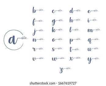 Set of alphabet letters with the pulse rate.