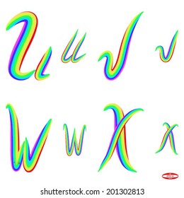 set alphabet  letters u   v   w   x on white background vector