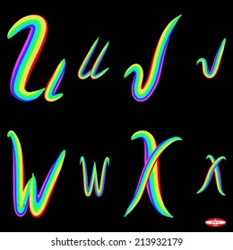 set alphabet  letters u   v   w   x on black background vector