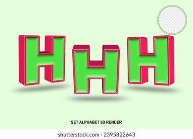 set alphabet  light green and red color 3D render