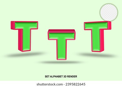 set alphabet  light green and red color 3D render