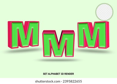 set alphabet  light green and red color 3D render