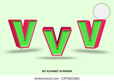 set alphabet  light green and red color 3D render