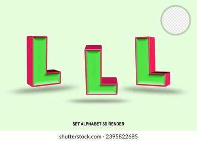 set alphabet  light green and red color 3D render