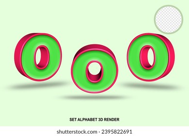 set alphabet  light green and red color 3D render