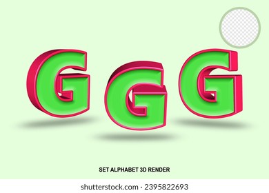 set alphabet  light green and red color 3D render