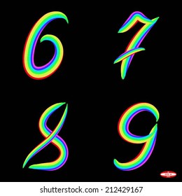 set alphabet number 6  7  8  9 on black background vector