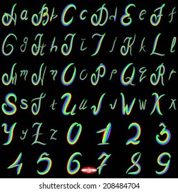 set of alphabet on black background vector