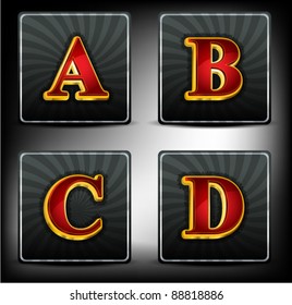 Set Alphabet In Red And Gold Embossed System Font
