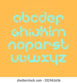set of alphabet, scratch, round letters isolated on orange background. vector font type design