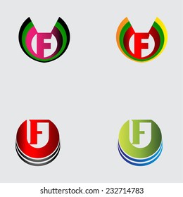 Set of alphabet symbols and elements of letter F, such a logo
