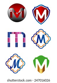 Set Of Alphabet Symbols And Elements Of Letter M logo 