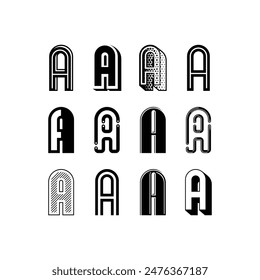 Set of alphabet symbols and elements of letter A, collection monogram design initial 12 letters with the unique modern concept for idea emblem or a logo and your brand name company, vector illustratio