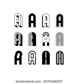 Set of alphabet symbols and elements of letter A, collection monogram design initial 12 letters with the unique modern concept for idea emblem or a logo and your brand name company, vector illustratio