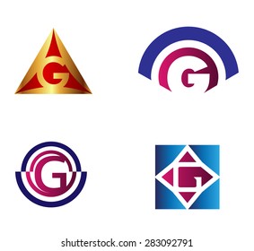 Set of alphabet symbols and elements of letter G, such g logo
