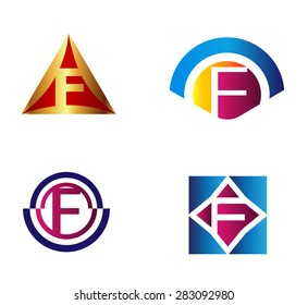 Set of alphabet symbols and elements of letter F, such f logo
