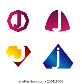 Set of alphabet symbols and elements of letter J, such j logo 