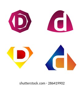 Set of alphabet symbols and elements of letter D, such d logo 