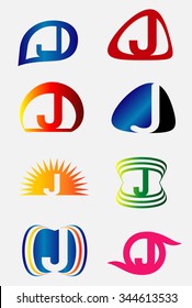 Set of alphabet symbols and elements of letter J, such a logo

