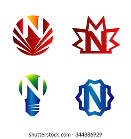 Set of alphabet symbols and elements of letter N.
