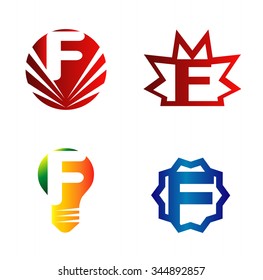 Set of alphabet symbols and elements of letter F
