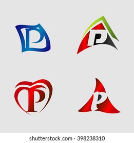 Set of alphabet symbols and elements of letter P, such a logo

