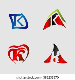 Set of alphabet symbols and elements of letter K, such a logo
