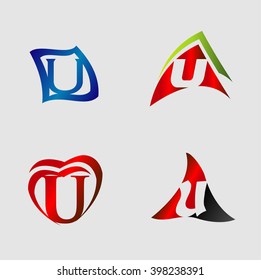 Set of alphabet symbols and elements of letter U, such a logo
