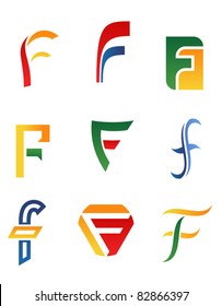 Set of alphabet symbols and icons of letter F - for emblems. Rasterized version also available in gallery