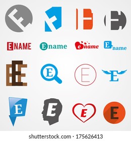 Set of alphabet symbols of letter E, icons, vector