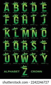 establecer el diseño del vector del alfabeto con corona, fondo verde