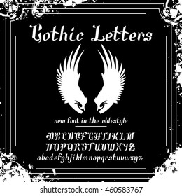 A set of alphabetic characters in the Gothic style with logo badge.  You can make the font.