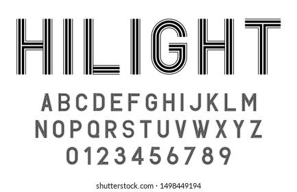 Set of alphabets font letters and numbers modern abstract design with lines vector illustration