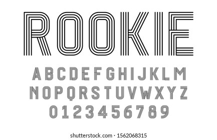 Set of alphabets font letters and numbers modern abstract design with lines vector illustration