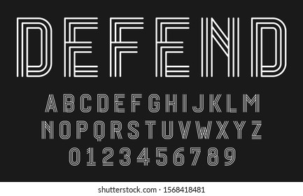 Set of alphabets font letters and numbers modern abstract design with lines vector illustration