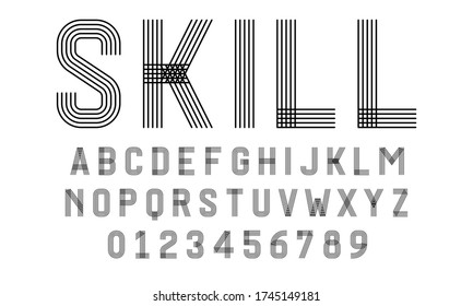 Set of alphabets font letters and numbers modern abstract design with lines vector illustration
