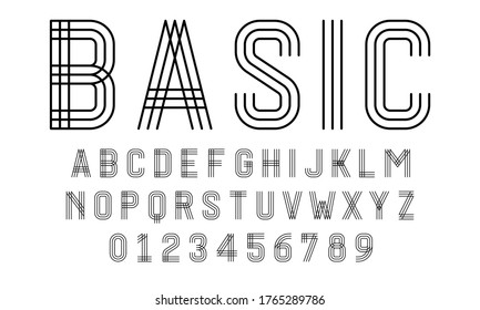Set of alphabets font letters and numbers modern abstract design with lines vector illustration