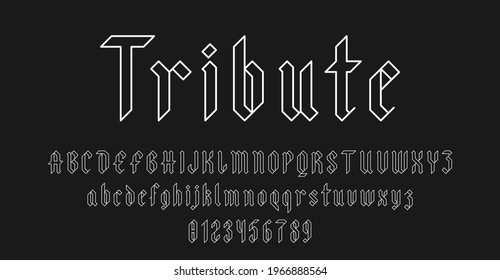 Set of alphabets font letters and numbers antique vintage blackletter concept outline style vector illustration