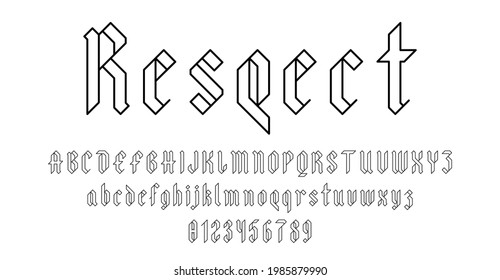 Set of alphabets font letters and numbers antique vintage blackletter concept outline style vector illustration